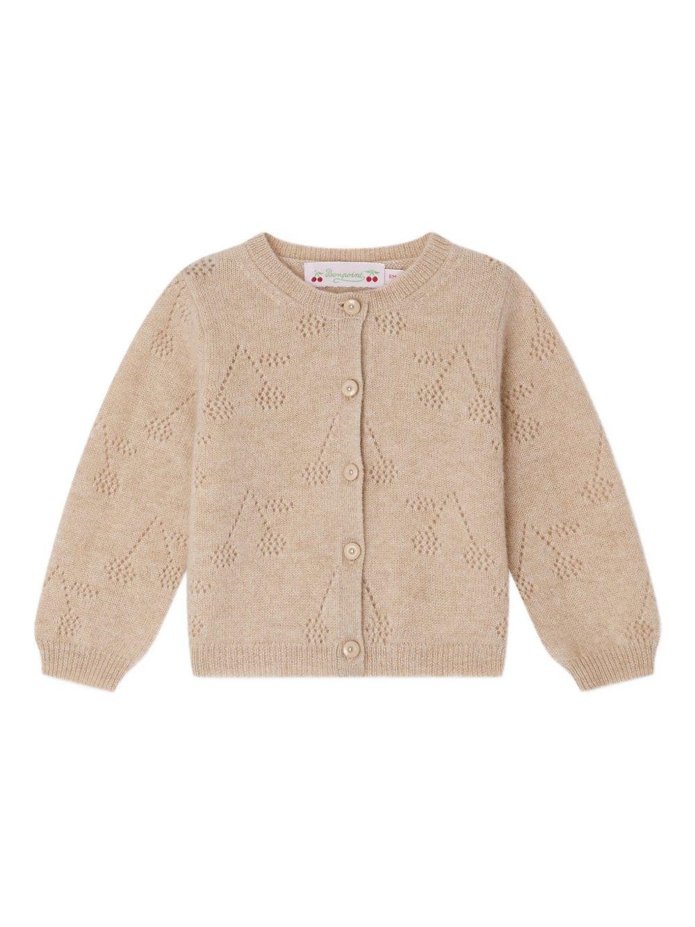 Cardigan per neonata Bonpoint beige con bottoni e motivo a ciliege - Rubino Kids