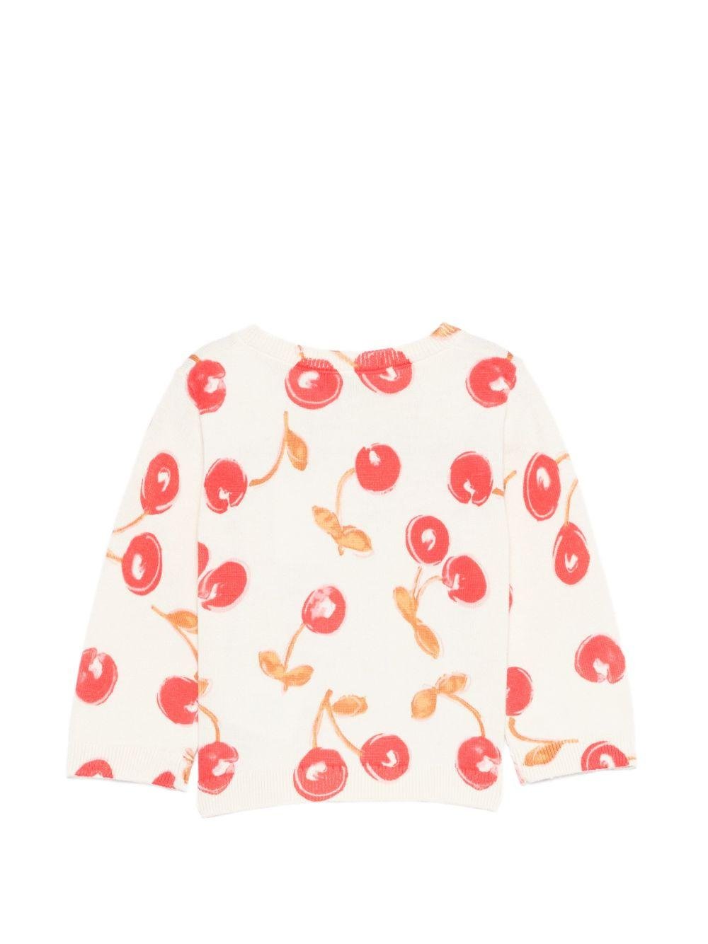 Cardigan per neonata Bonpoint bianco sporco con stampa ciliegia all - over - Rubino Kids