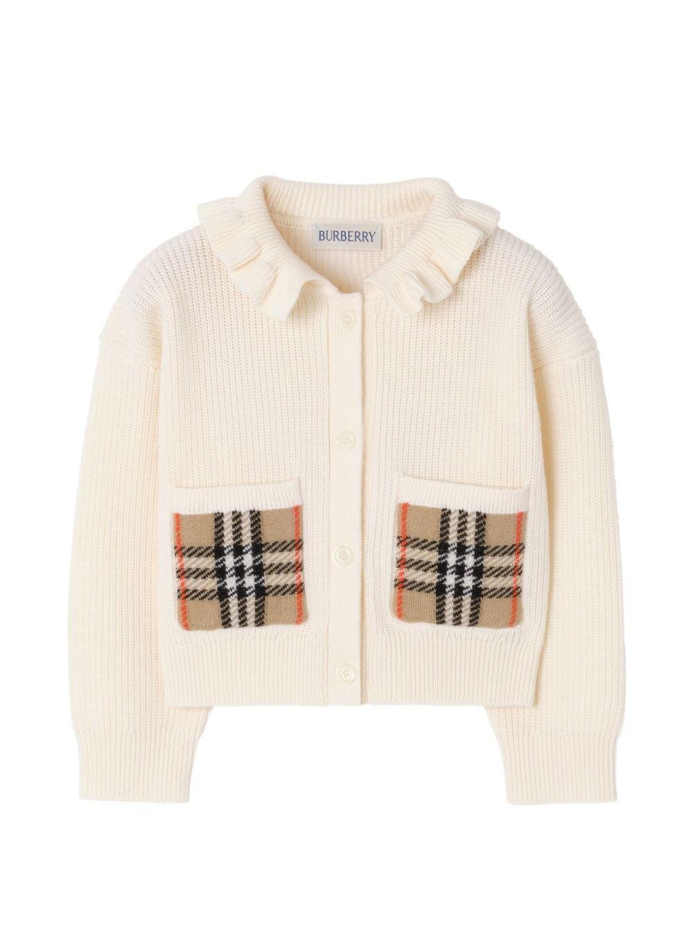 Cardigan per neonata Burberry Kids bianco con inserti con motivo Vintage Check - Rubino Kids