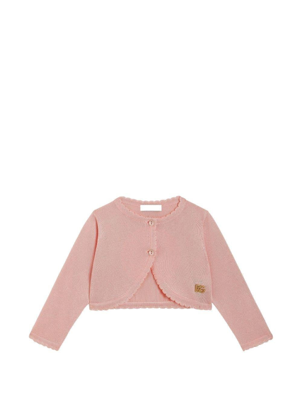 Cardigan per neonata Dolce & Gabbana Kids rosa con orlo a smerlo - Rubino Kids