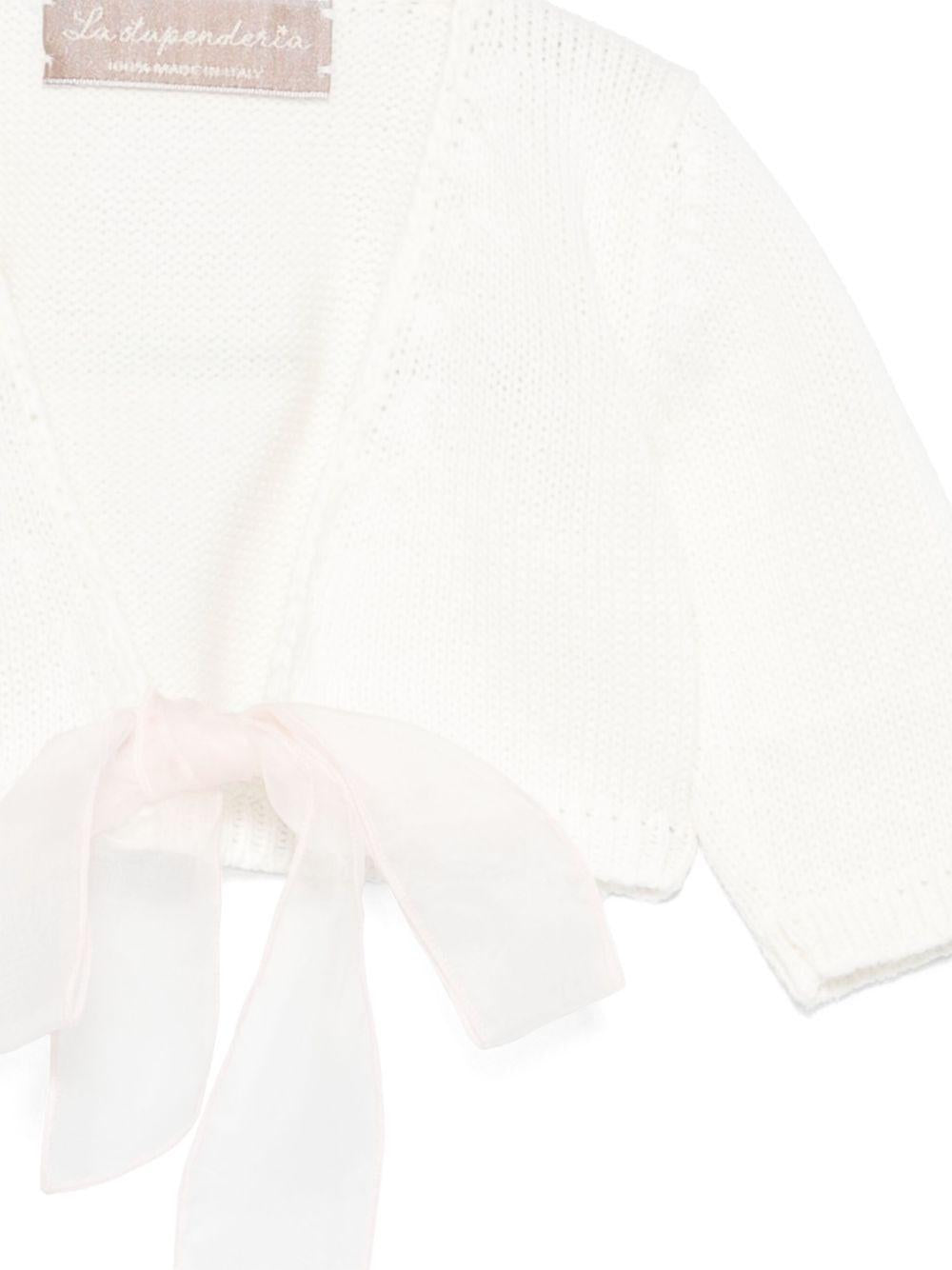 Cardigan per neonata La Stupenderia bianco in cotone con orlo e polsini a coste - Rubino Kids