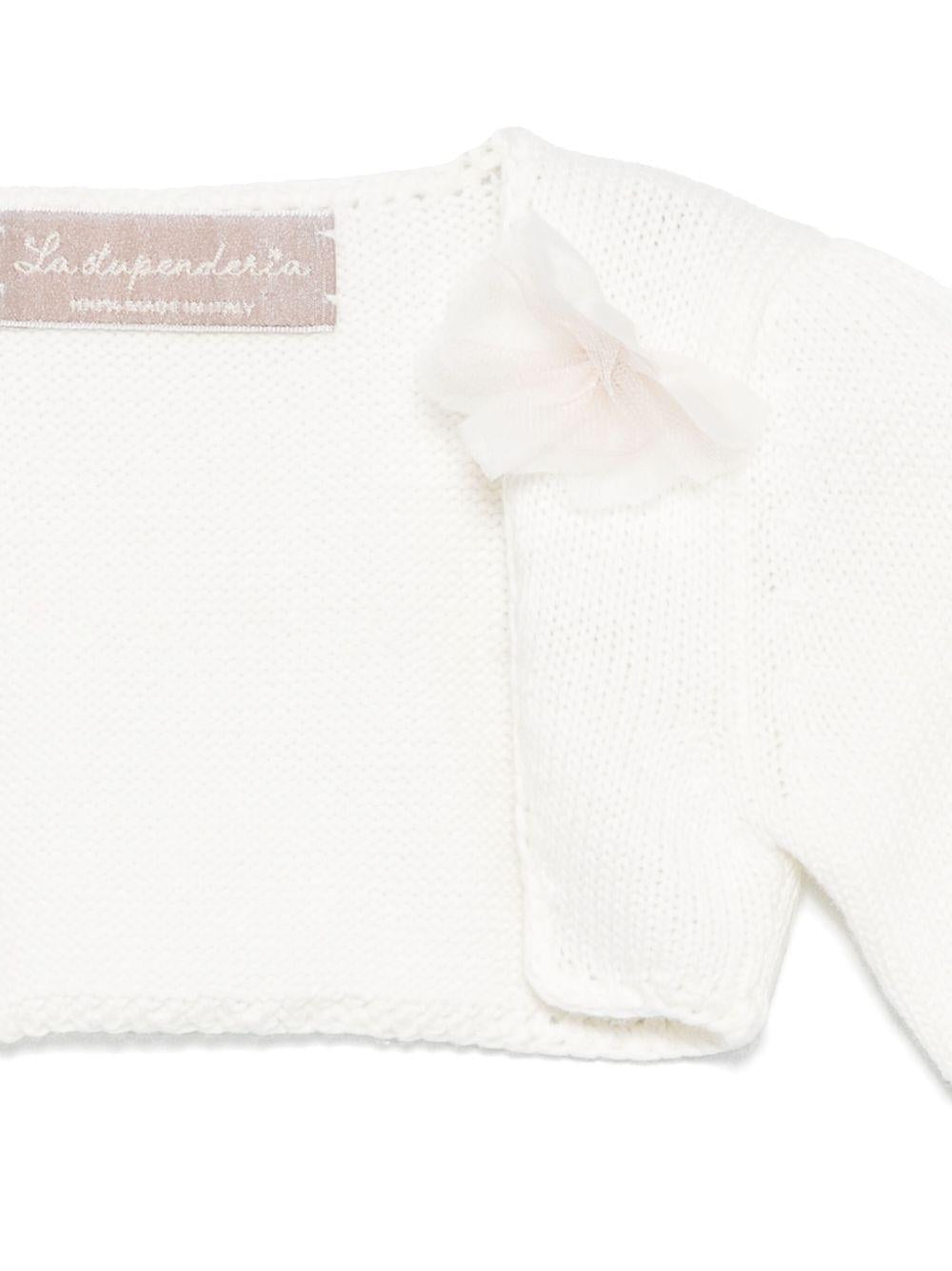 Cardigan per neonata La Stupenderia bianco in cotone con polsini a coste - Rubino Kids