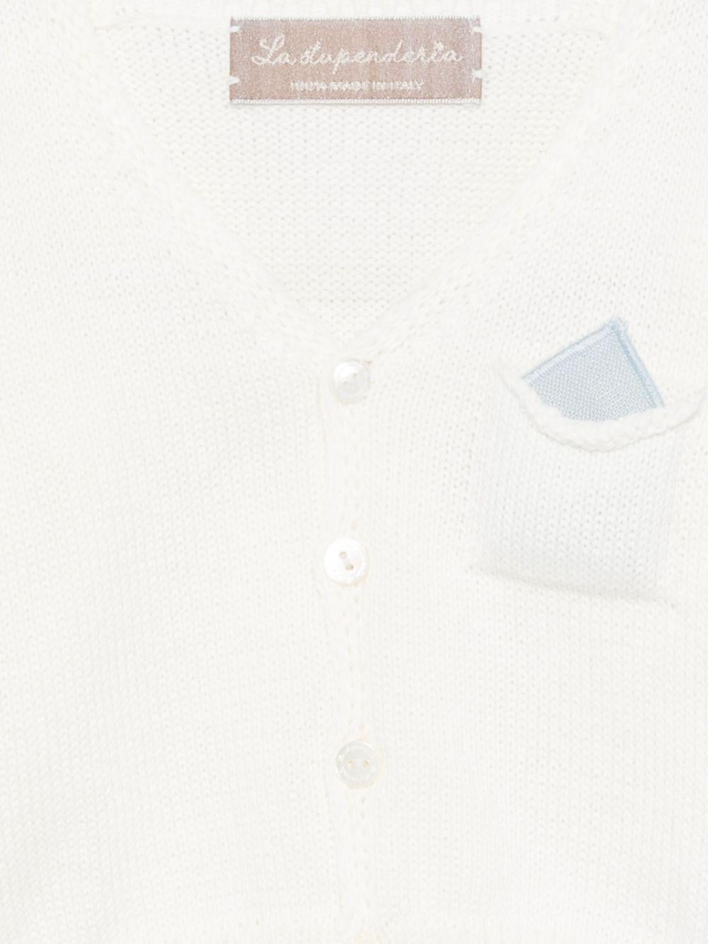 Cardigan per neonata La Stupenderia bianco in cotone con tasca applicata sul petto - Rubino Kids