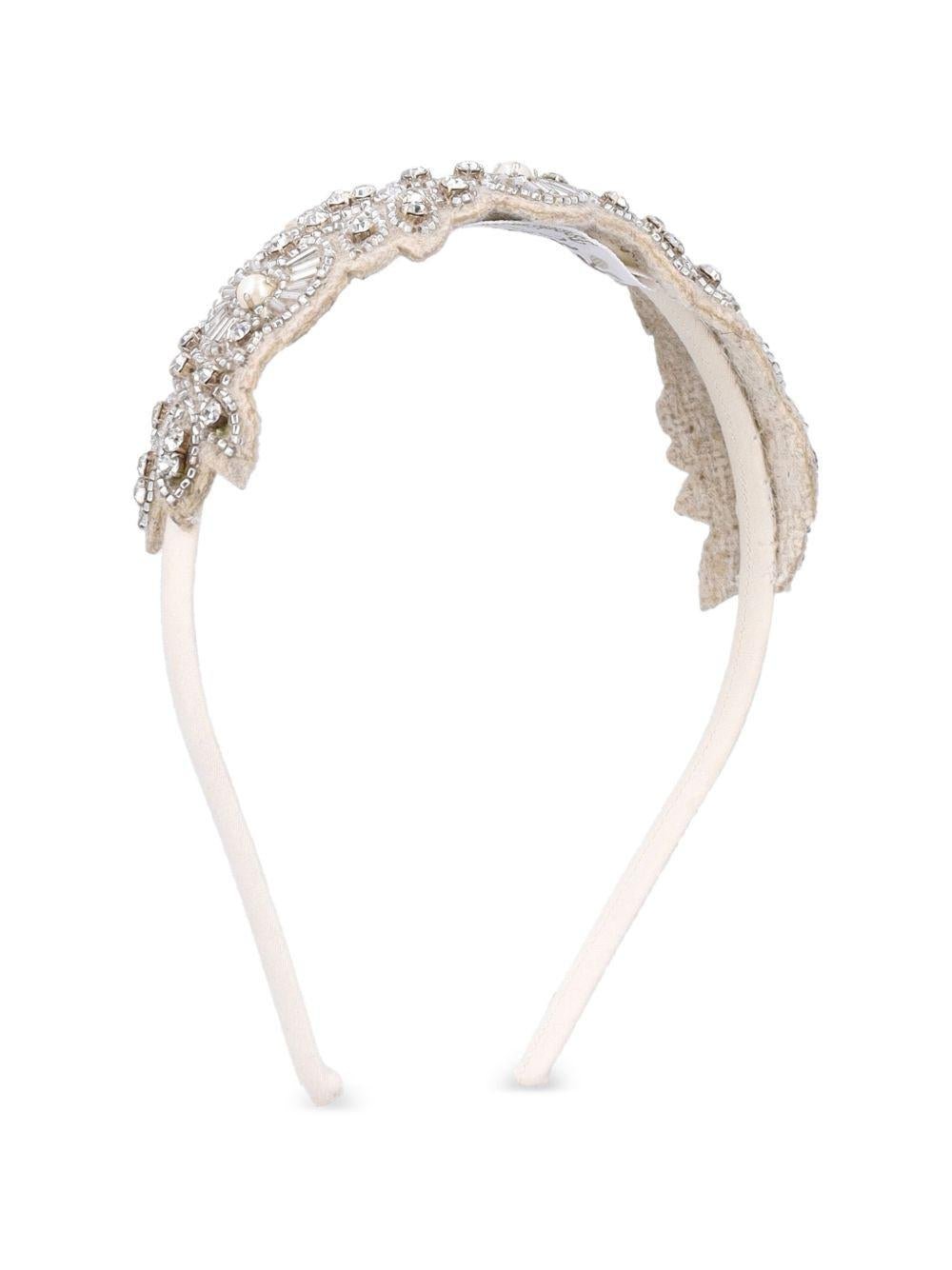 Cerchietto per bambina Bonpoint Laure beige con decorazione - Rubino Kids