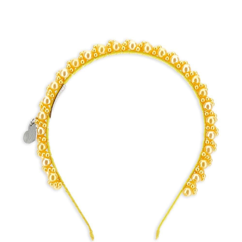 Cerchietto per bambina Monnalisa giallo con decorazione di perle - Rubino Kids
