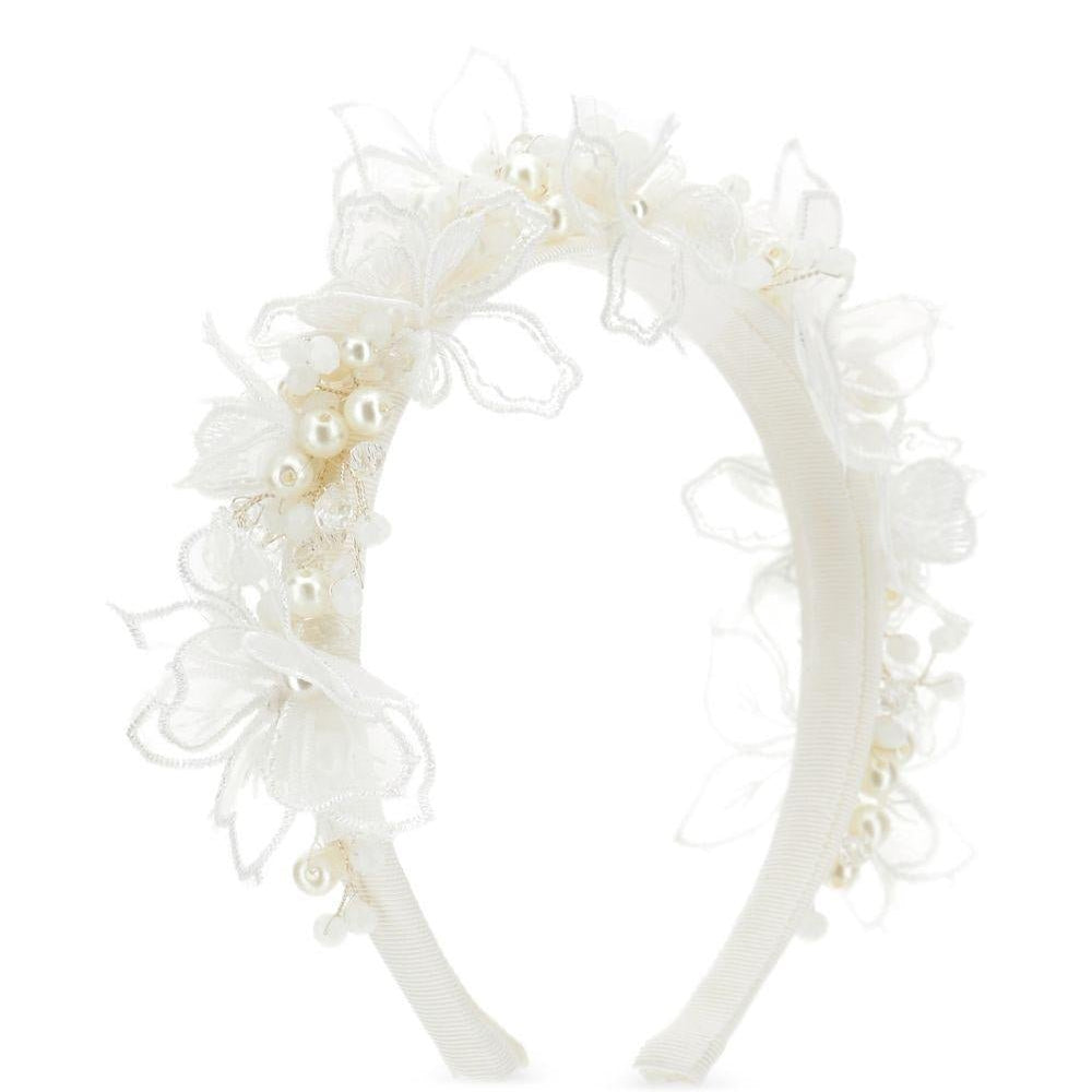 Cerchietto per capelli per bambina Monnalisa bianco con decorazione floreale - Rubino Kids