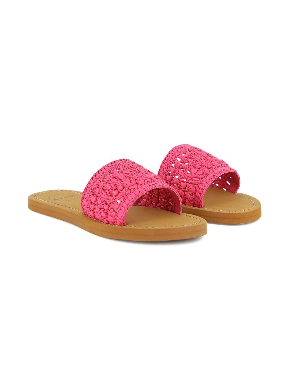 Ciabatte per bambina Chloé Kids Rosette fucsia a punta aperta - Rubino Kids