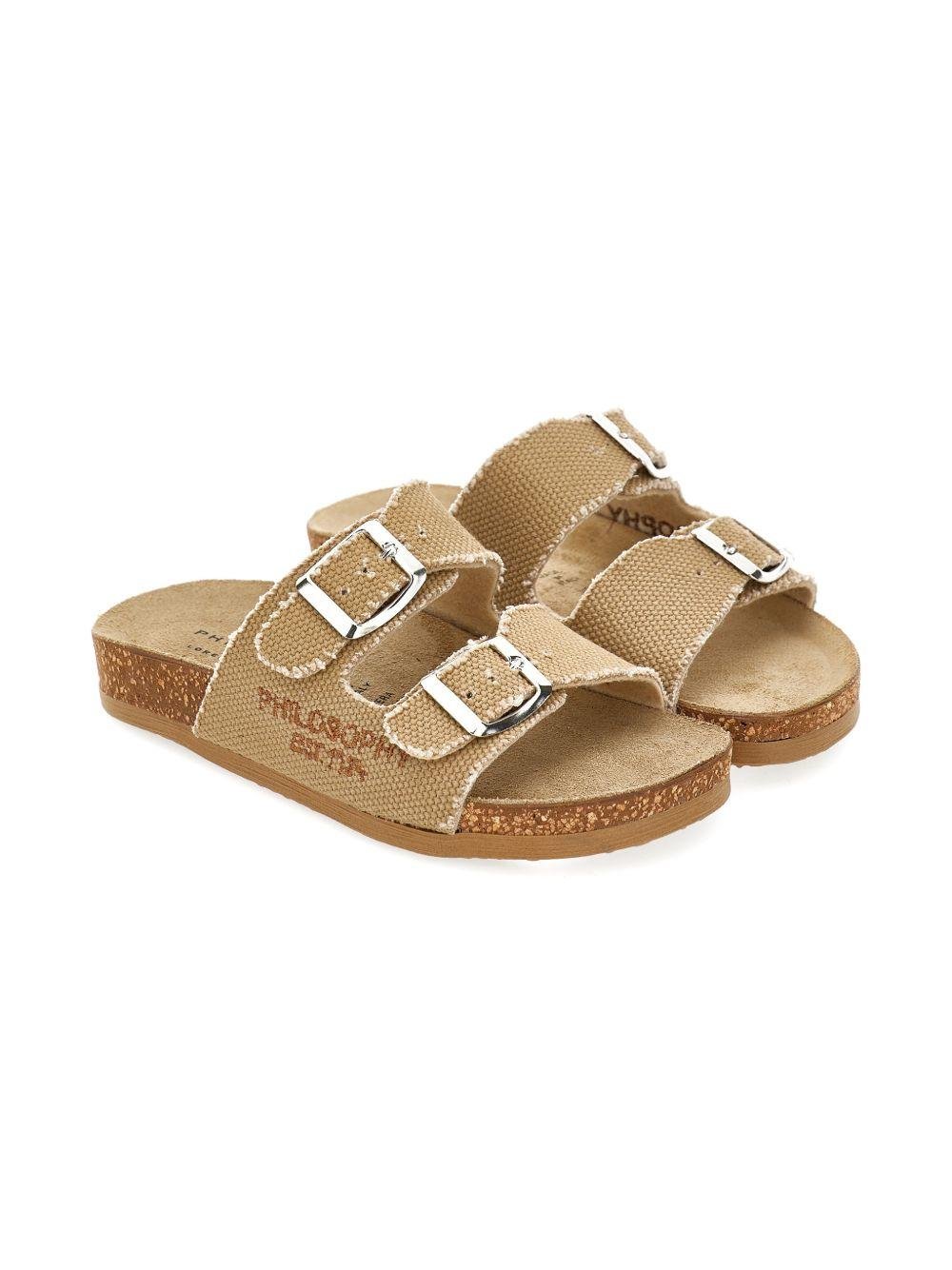 Ciabatte per bambina Philosophy di Lorenzo Serafini Kids beige con chiusura a fibbia - Rubino Kids