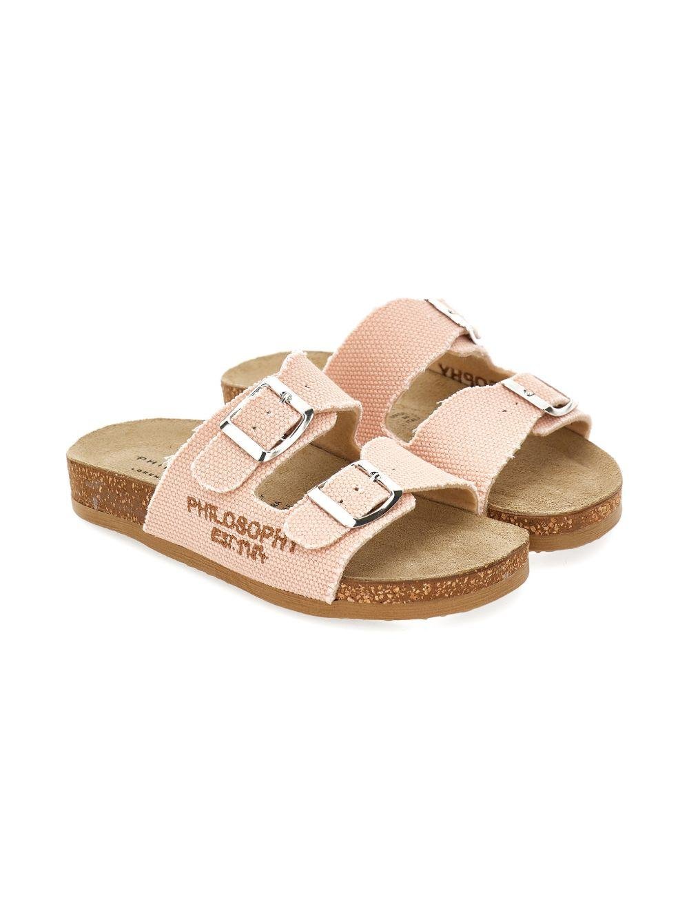 Ciabatte per bambina Philosophy di Lorenzo Serafini Kids rosa dettaglio logo sui lati - Rubino Kids