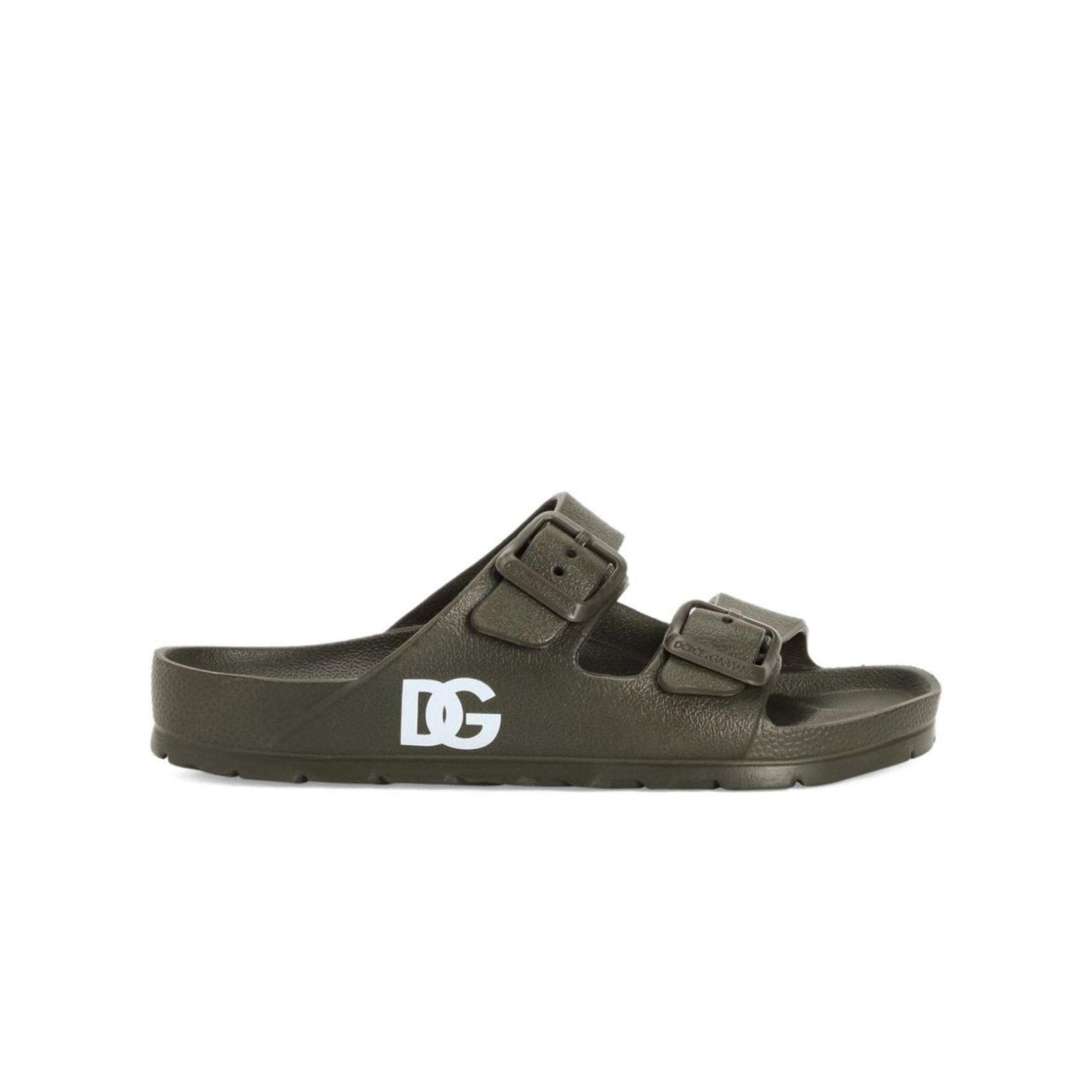 Ciabatte per bambino Dolce & Gabbana Kids verde militirare con dettaglio logo - Rubino Kids