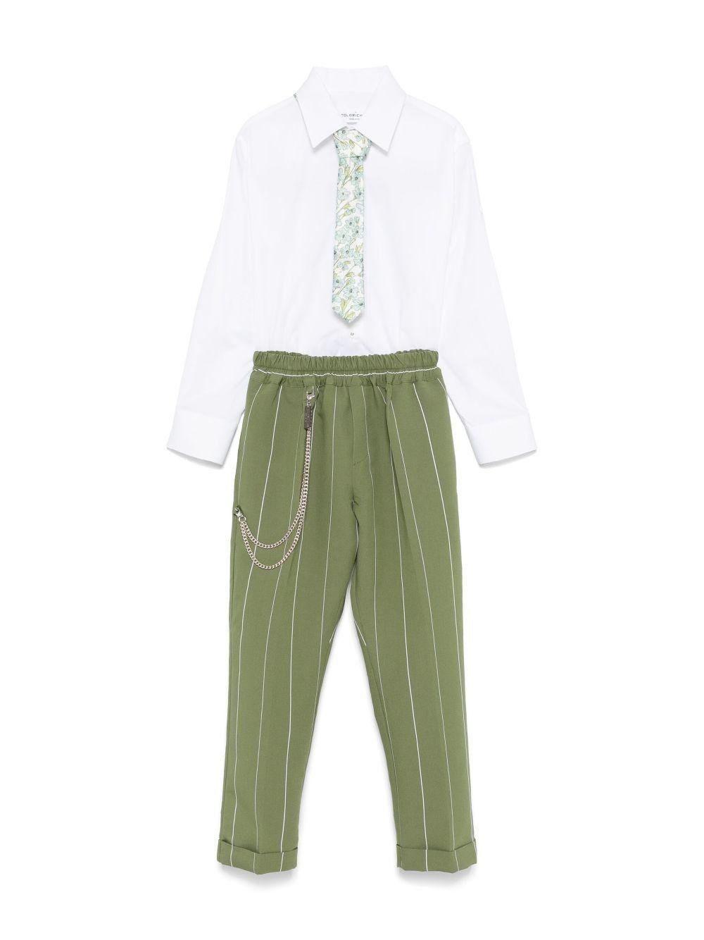 Completo di tre pezzi per bambino Colorichiari verde con rifinitura a righe - Rubino Kids