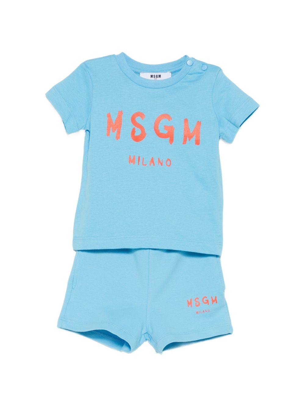 Completo per neonato MSGM Kids azzurro con stampa logo a contrasto - Rubino Kids