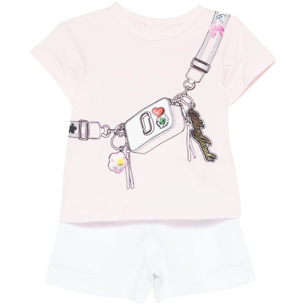 Completo t-shirt e shorts per bambina The Marc Jacobs Kids rosa con stampa grafica - Rubino Kids