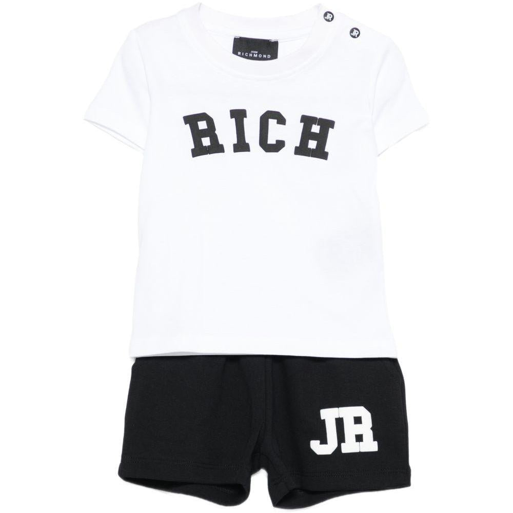Completo t-shirt e shorts per neonati John Richmond Junior bianco e nero con dettaglio logo - Rubino Kids