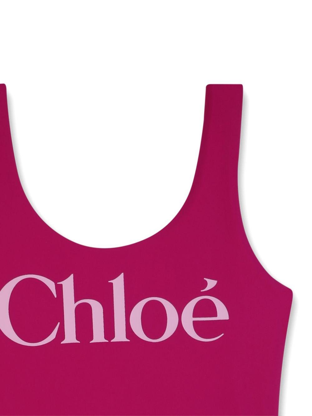 Costume da bagno per bambina Chloé Kids magenta con stampa logo - Rubino Kids