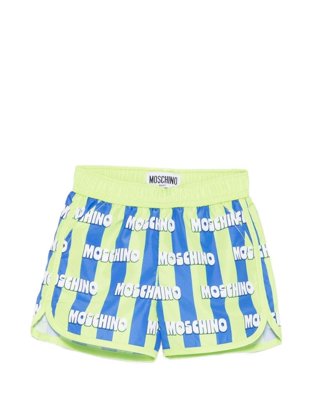 Costume da bagno per neonato Moschino Kids verde con motivo a righe azzurre - Rubino Kids