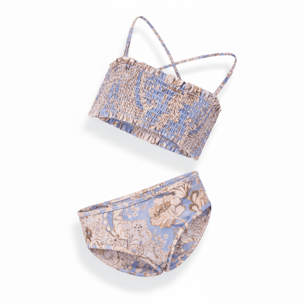 Costume due pezzi per bambina Zimmermann Kids blu con stampa floreale - Rubino Kids