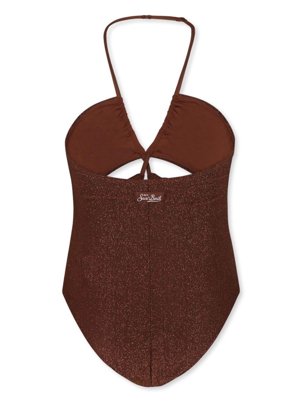Costume intero per bambina MC2 Saint Barth Kids marrone con dettaglio cut - out - Rubino Kids