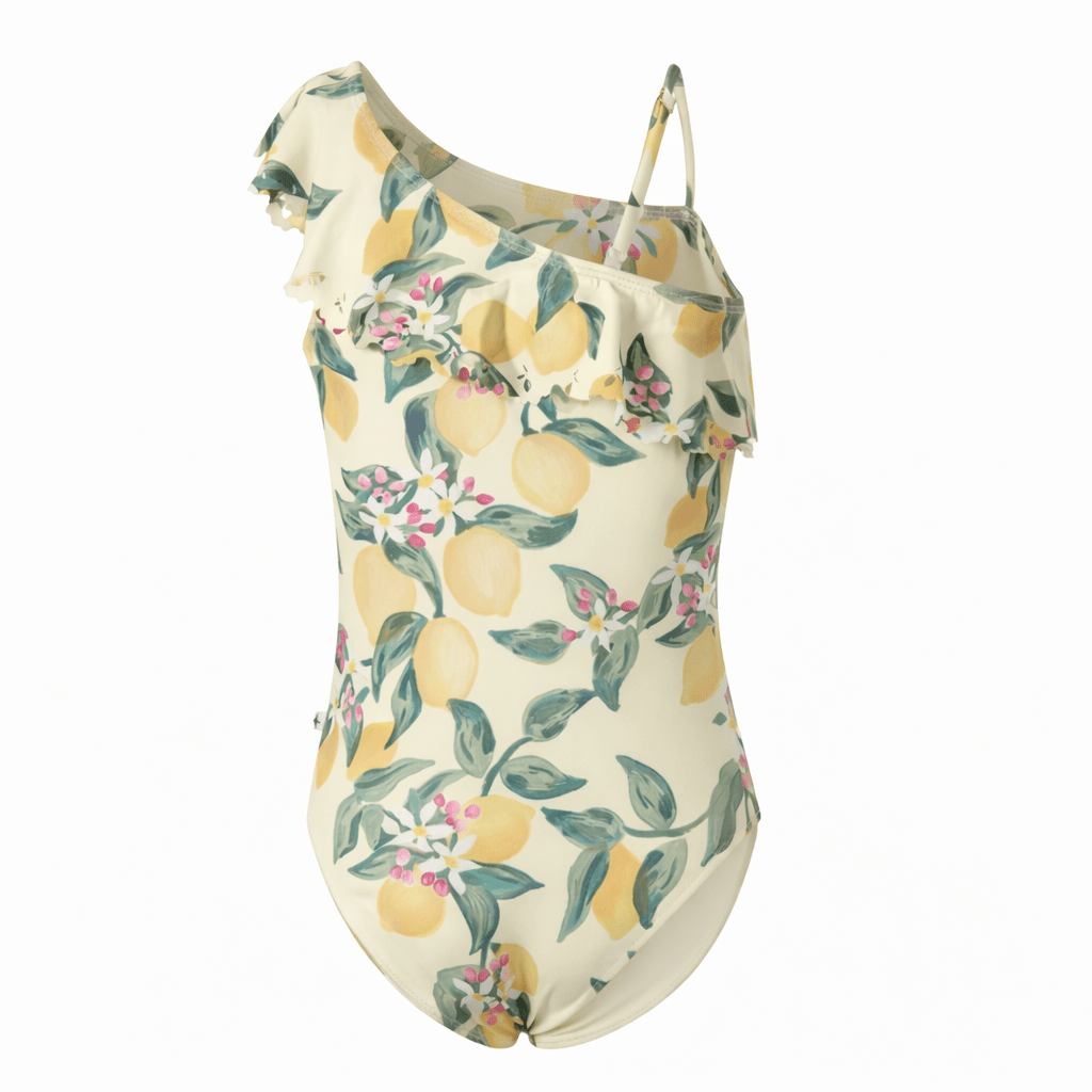 Costume Net per bambina Molo beige con stampa Limoni all - over - Rubino Kids