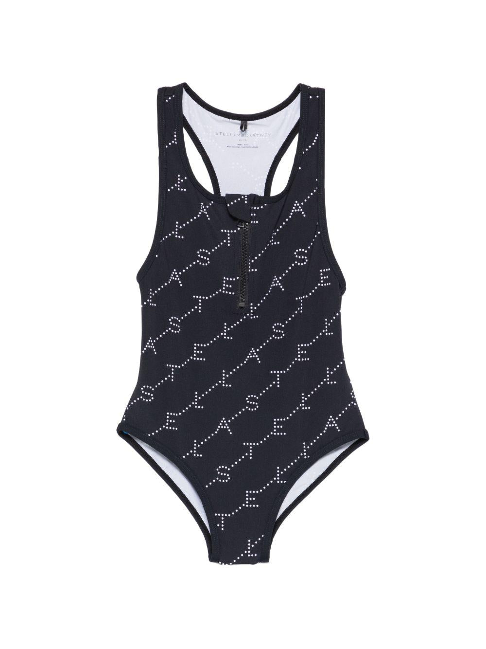 Costume per bambina Stella McCartney Kids nero con stampa logo all - over - Rubino Kids