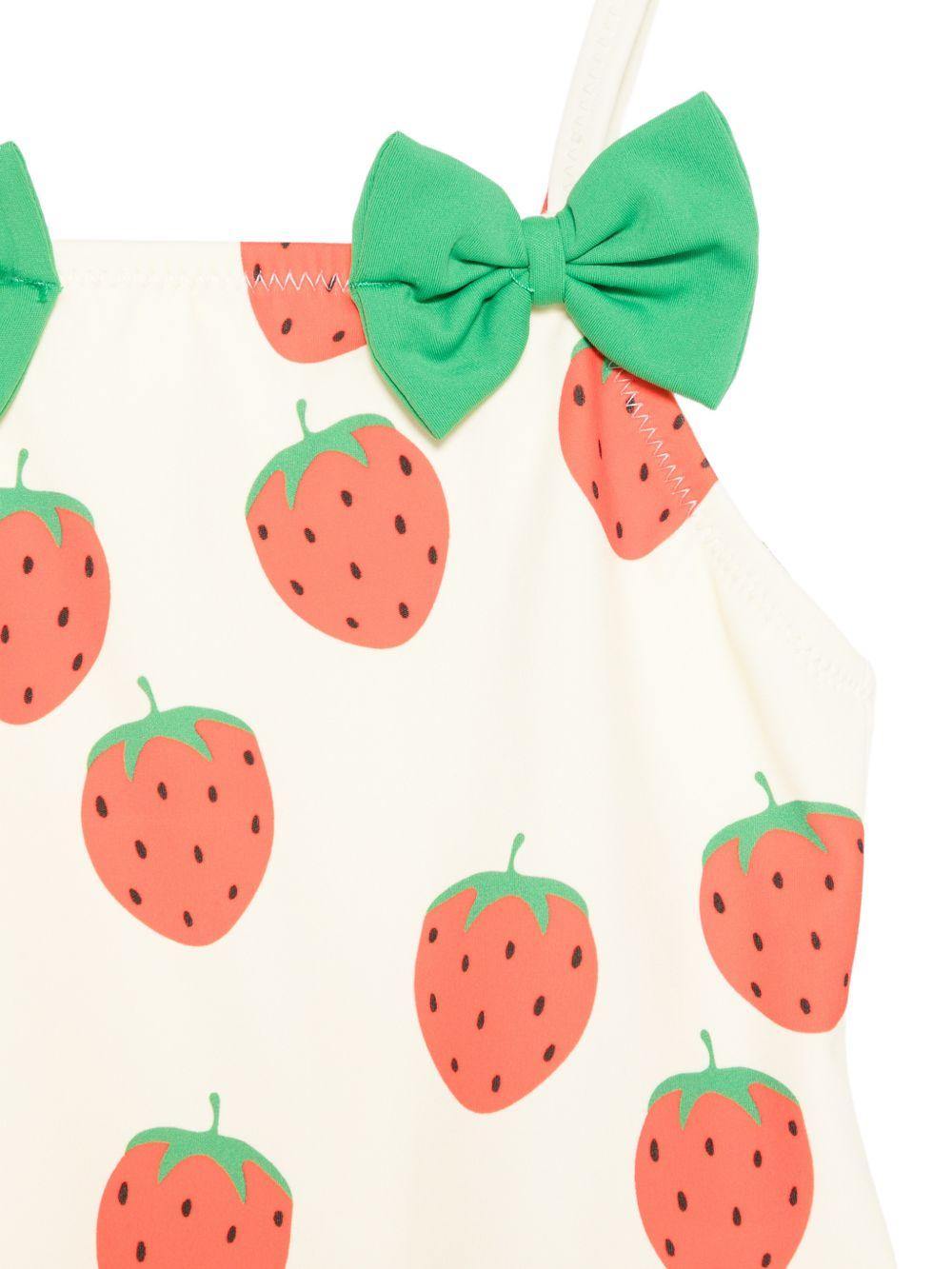 Costume per neonata Mini Rodini bianco con stampa fragole all - over - Rubino Kids