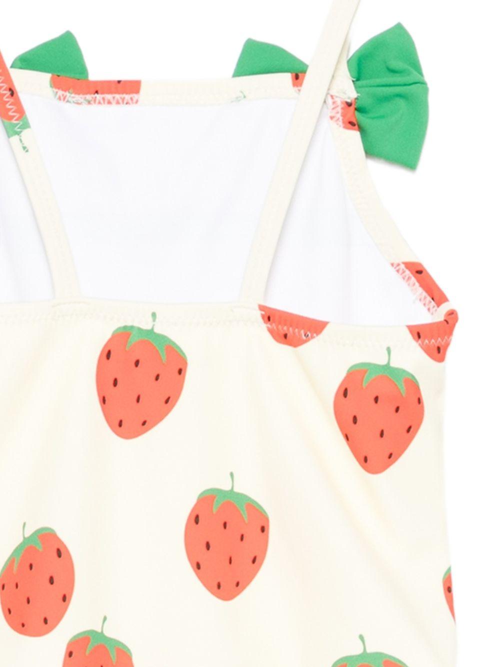 Costume per neonata Mini Rodini bianco con stampa fragole all - over - Rubino Kids