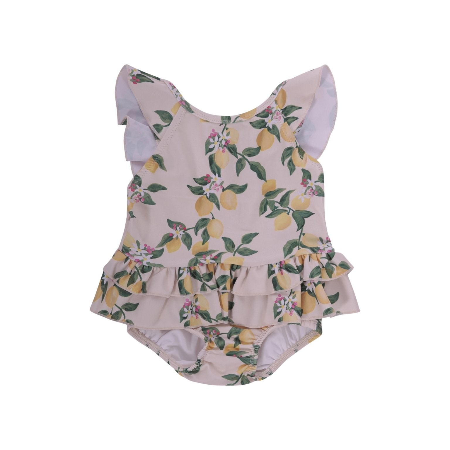 Costume per neonata Molo beige con stampa limoni - Rubino Kids