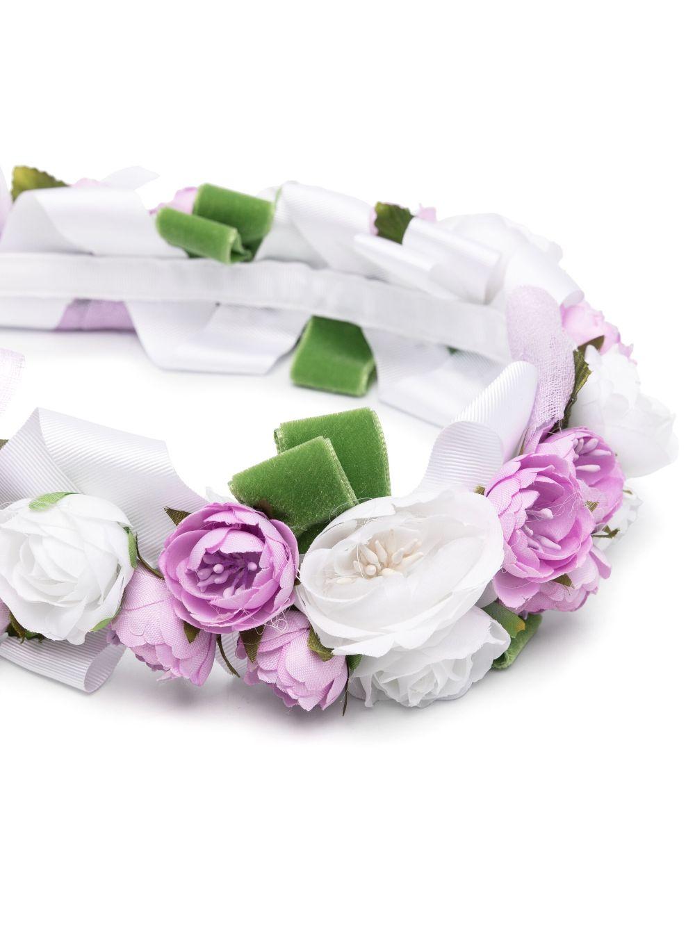 Fascia per capelli per bambina Colorichiari bianco con applicazioni floreali e nastro di grosgrain - Rubino Kids