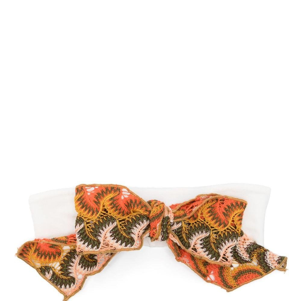 Fascia per capelli per neonata La Stupenderia bianco con fiocco e applicazione interna con logo - Rubino Kids