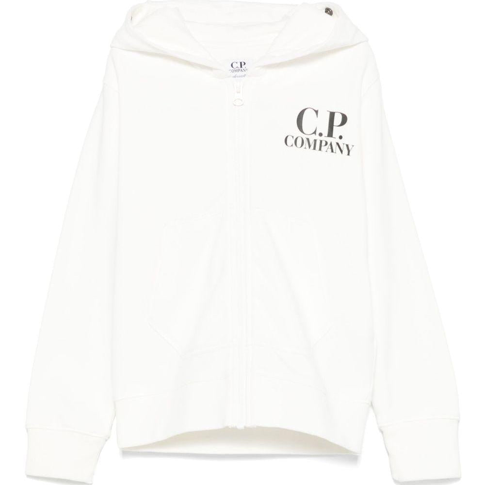 Felpa con occhialini sul cappuccio per bambino C.P. Company Kids bianco con tasche frontali - Rubino Kids