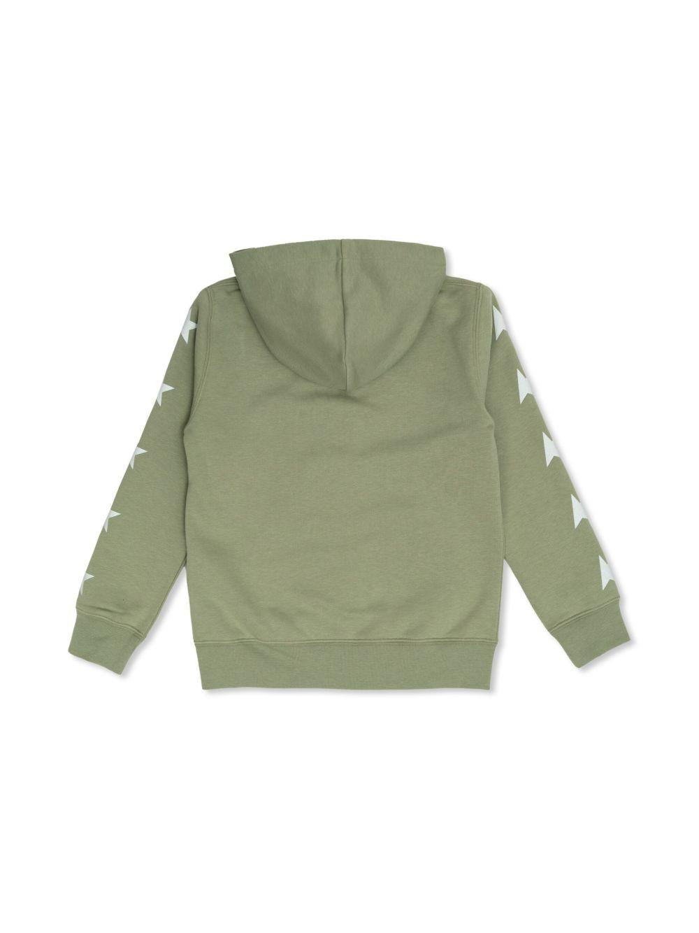 Felpa con stampa e cappuccio per bambino Golden Goose Kids verde con tasca frontale - Rubino Kids