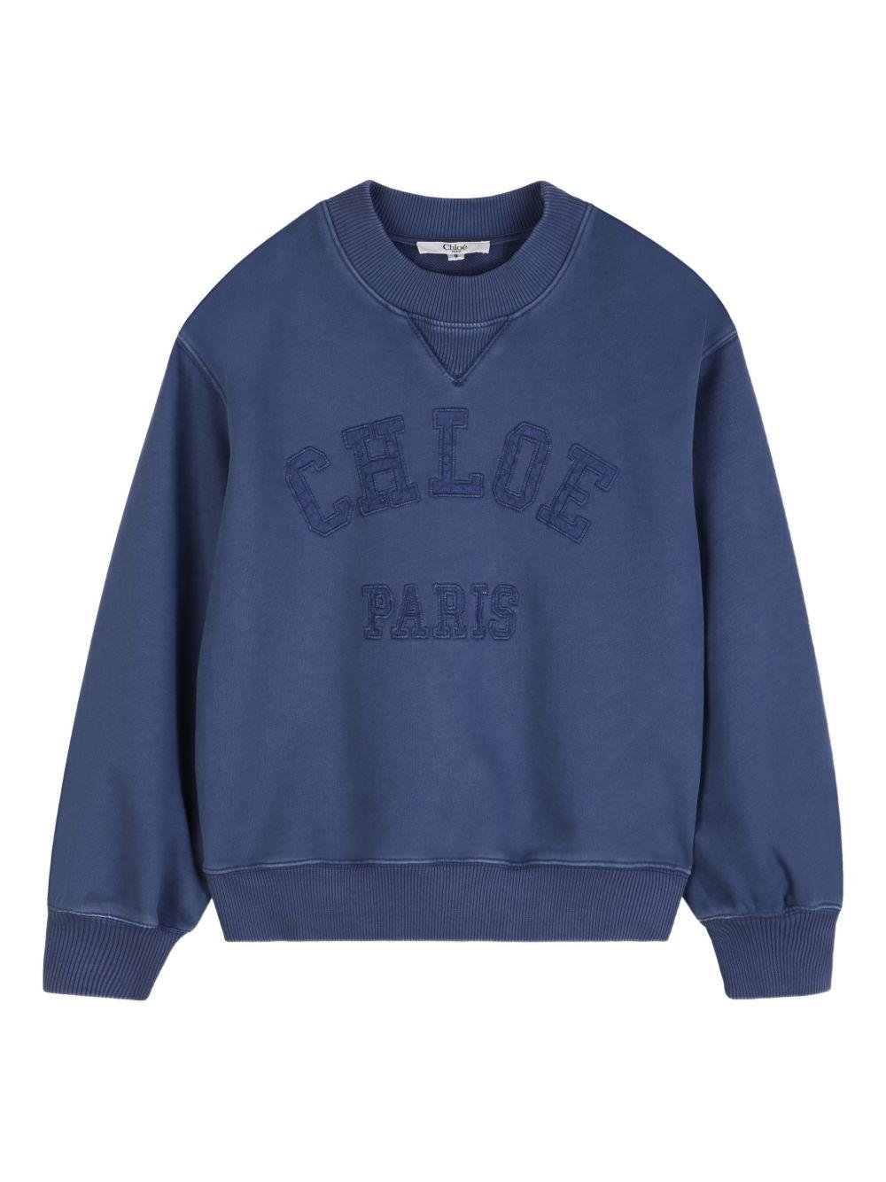 Felpa per bambina Chloé Kids blu con logo goffrato - Rubino Kids