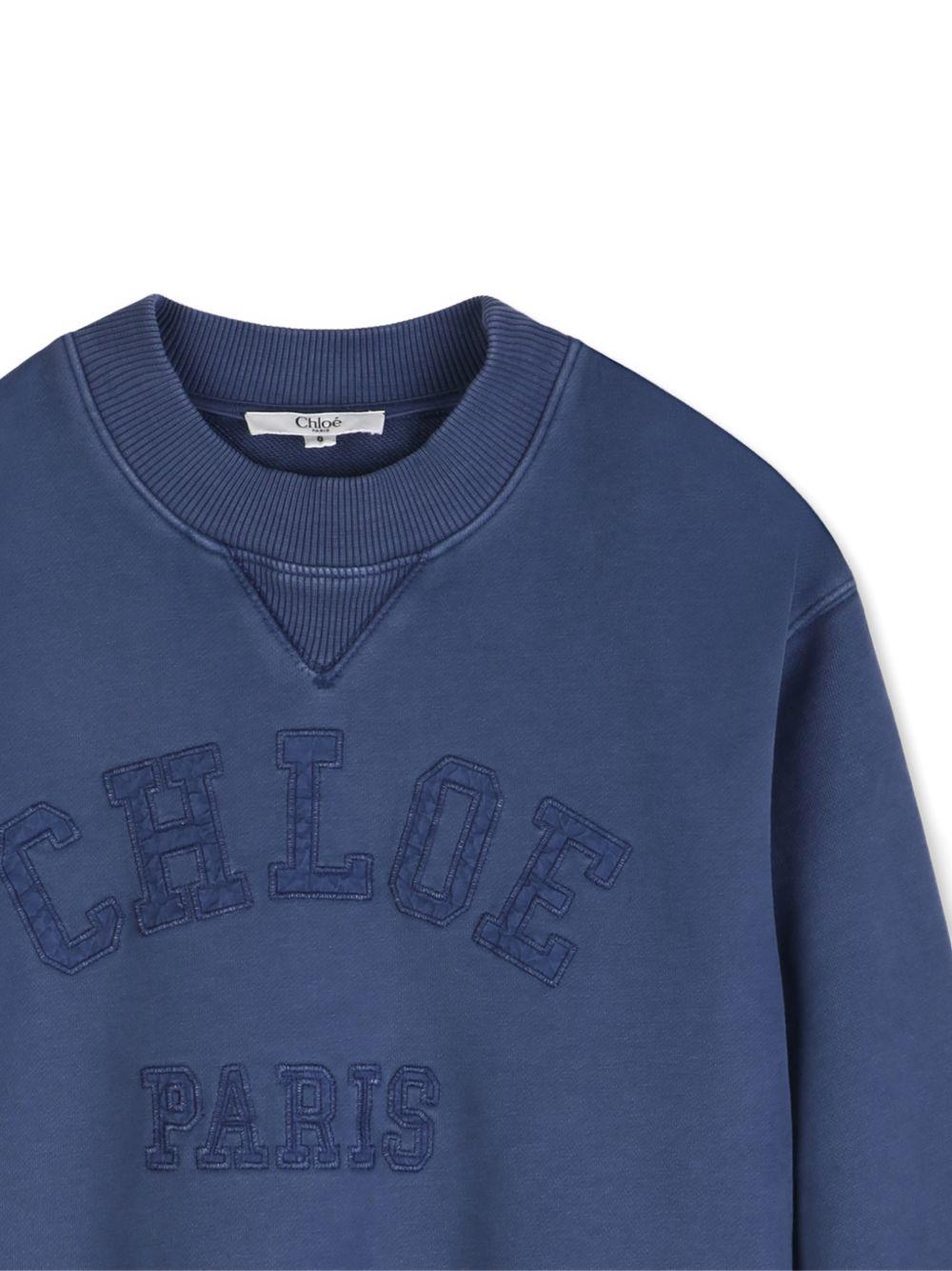 Felpa per bambina Chloé Kids blu con logo goffrato - Rubino Kids