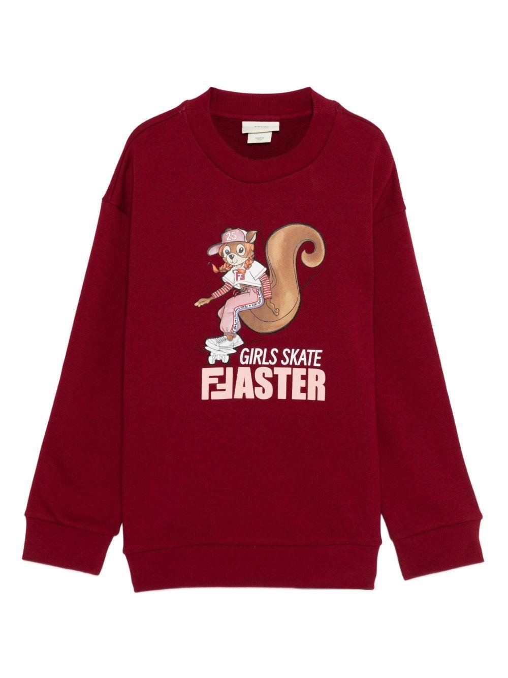 Felpa per bambina Fendi Kids rosso con stampa scoiattolo - Rubino Kids