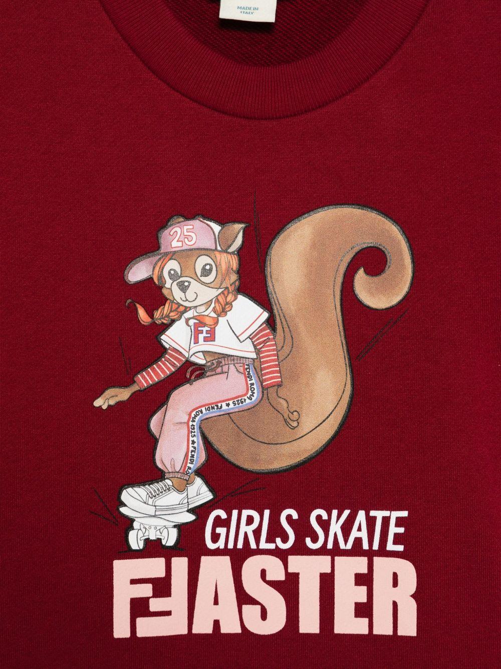 Felpa per bambina Fendi Kids rosso con stampa scoiattolo - Rubino Kids