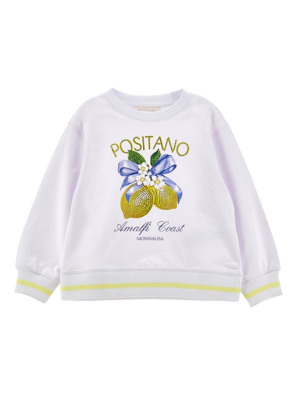 Felpa per bambina Monnalisa bianca con stampa grafica Positano - Rubino Kids