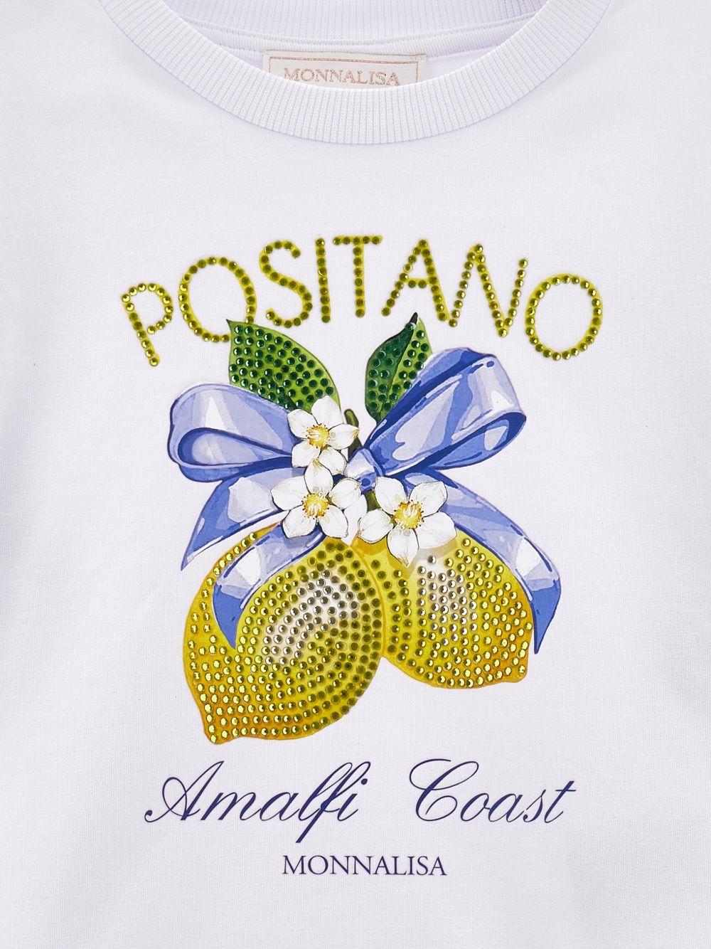 Felpa per bambina Monnalisa bianca con stampa grafica Positano - Rubino Kids