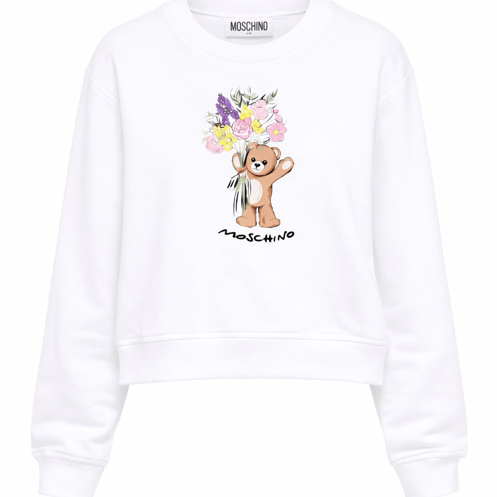 Felpa per bambina Moschino Kids bianca con stampa Teddy Bear - Rubino Kids