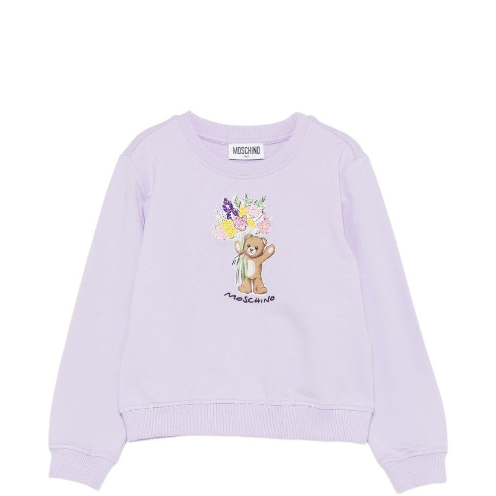 Felpa per bambina Moschino Kids viola con stampa orsetto sul davanti - Rubino Kids