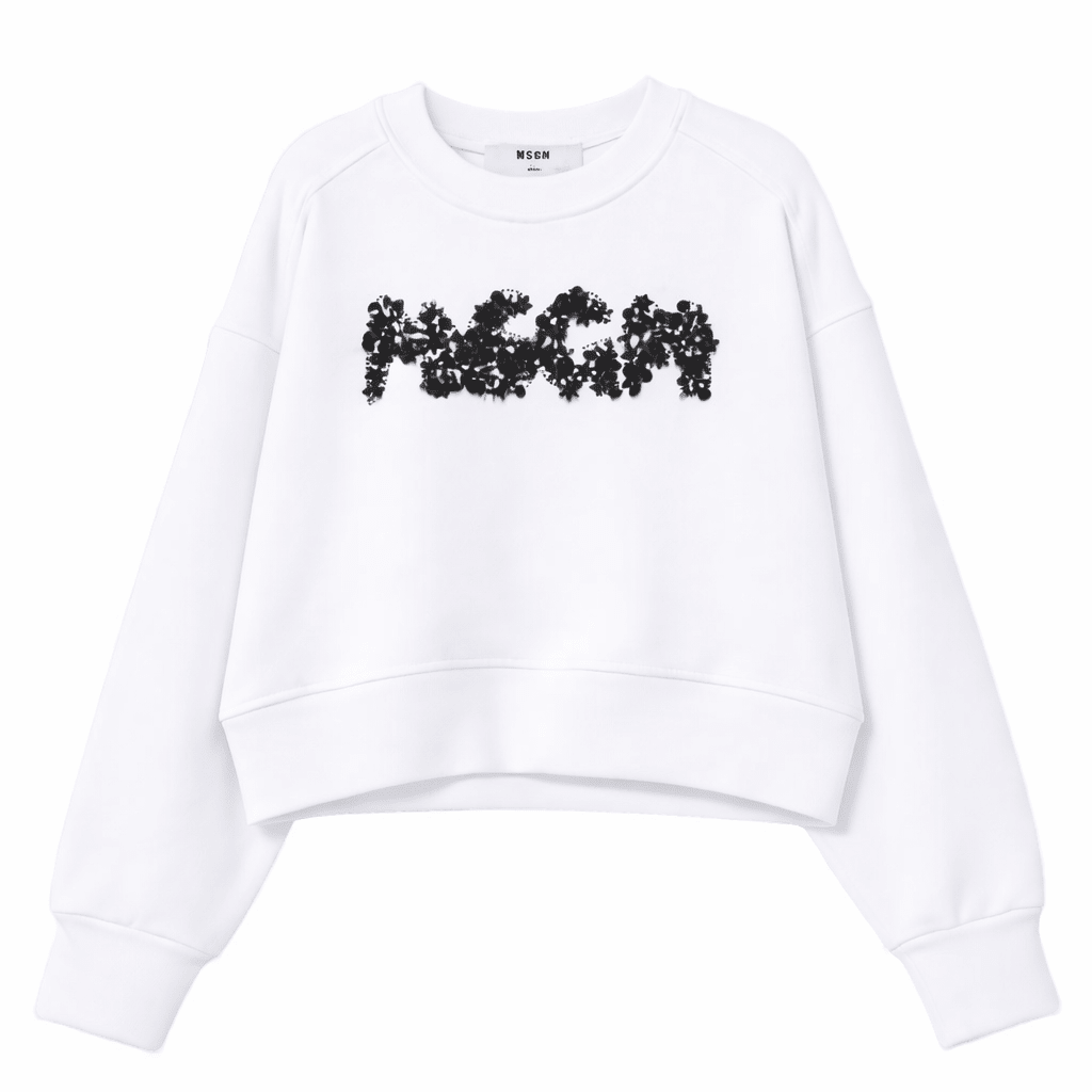 Felpa per bambina MSGM Kids bianca con applicazione logo - Rubino Kids