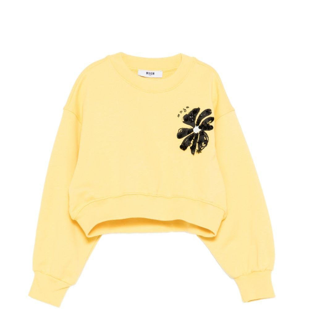 Felpa per bambina MSGM Kids gialla con applicazione logo - Rubino Kids