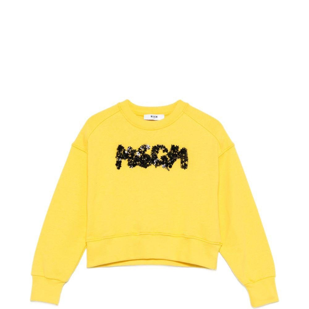 Felpa per bambina MSGM Kids gialla con applicazione logo - Rubino Kids