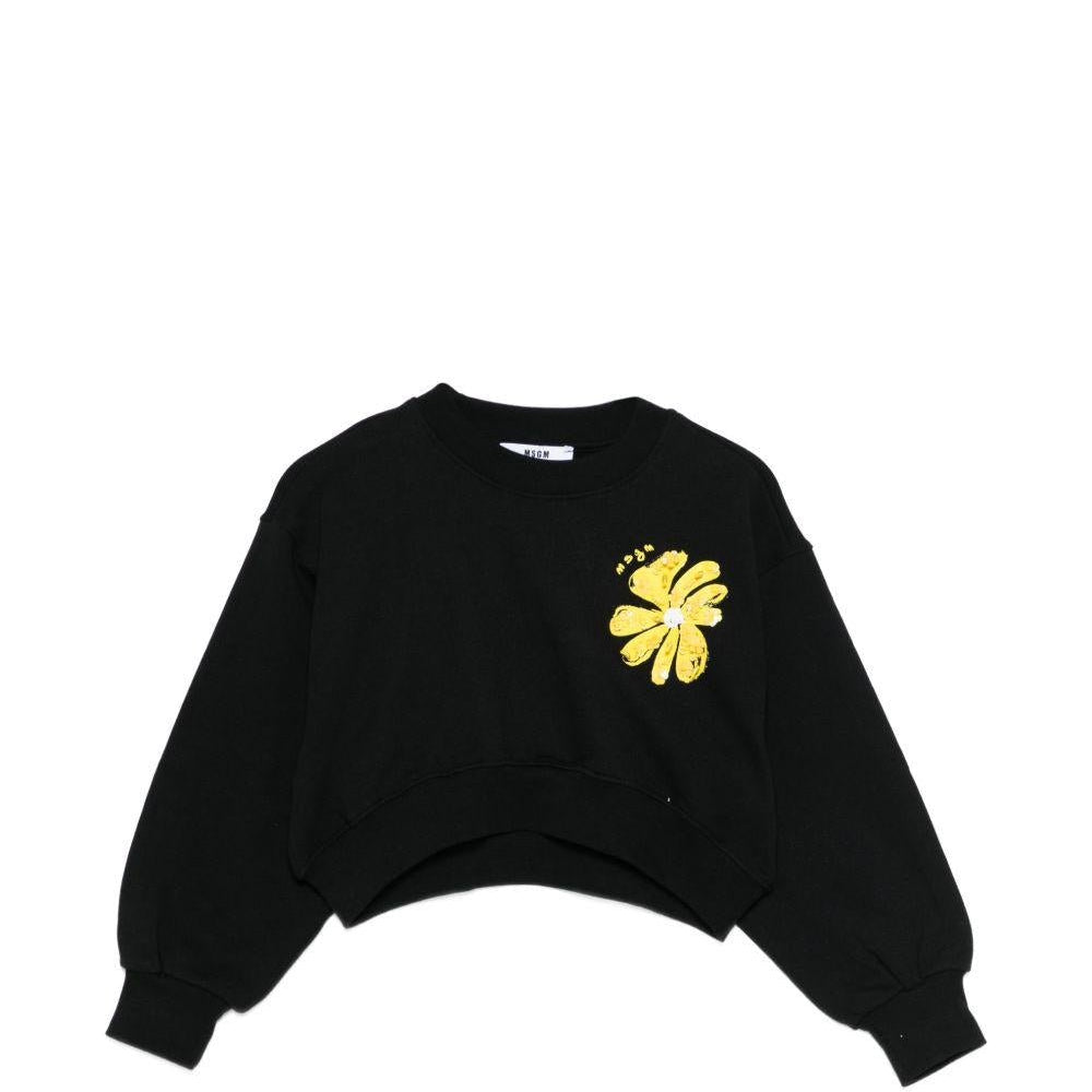Felpa per bambina MSGM Kids nera con applicazione logo - Rubino Kids