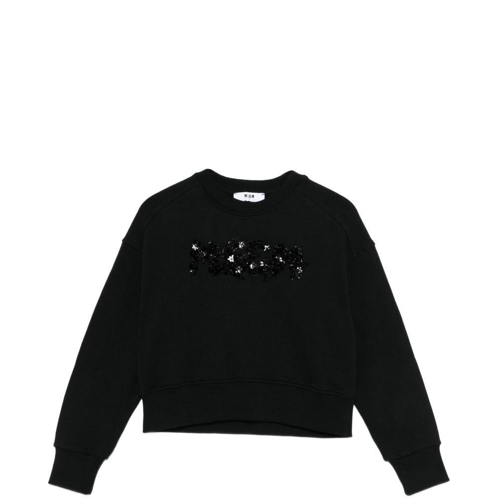 Felpa per bambina MSGM Kids nera con applicazione logo - Rubino Kids