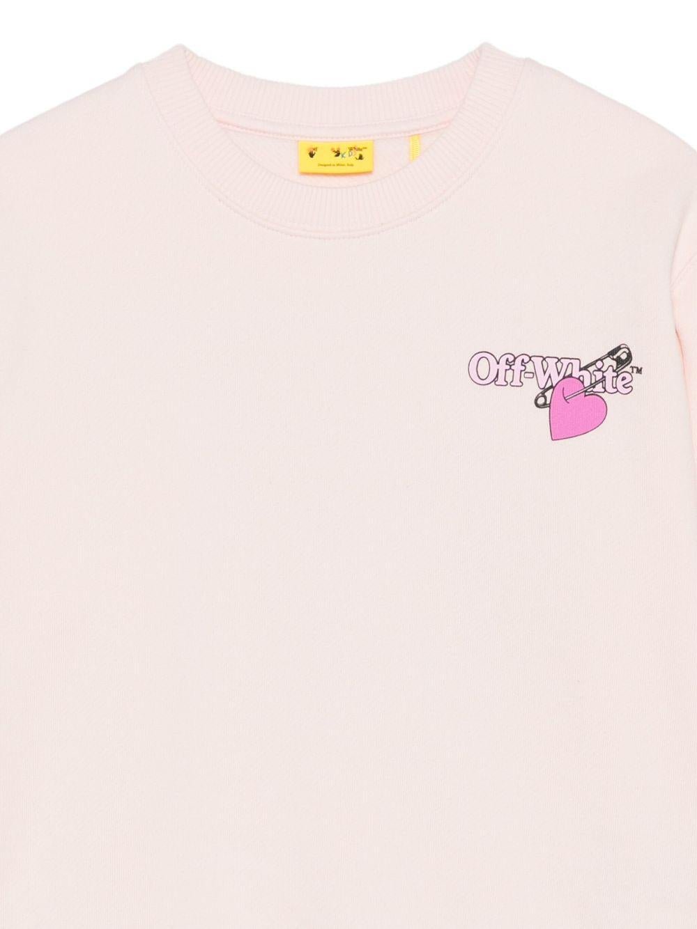 Felpa per bambina Off - White Kids rosa con grafica e orlo a coste - Rubino Kids