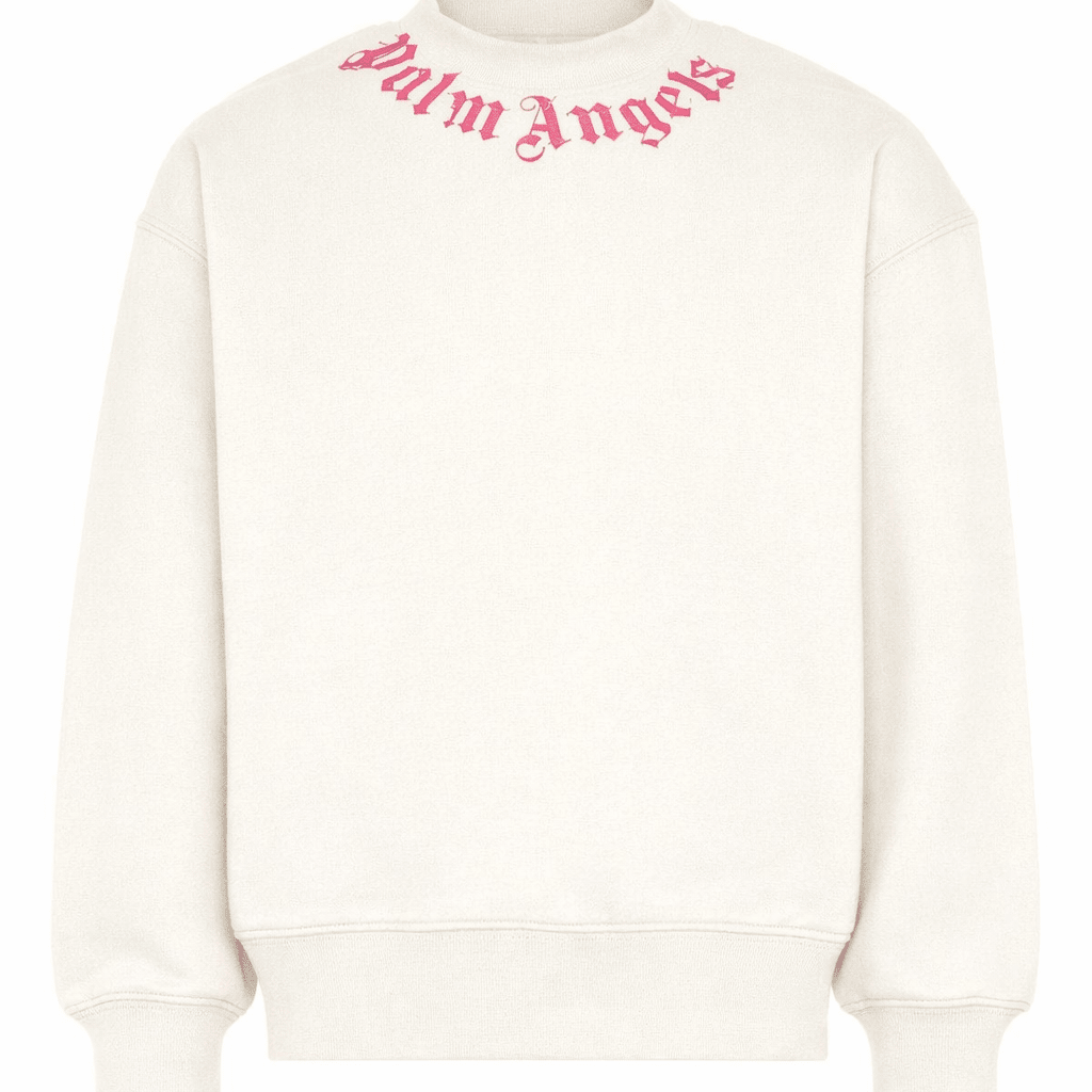 Felpa per bambina Palm Angels Kids bianca con logo fucsia sul davanti - Rubino Kids