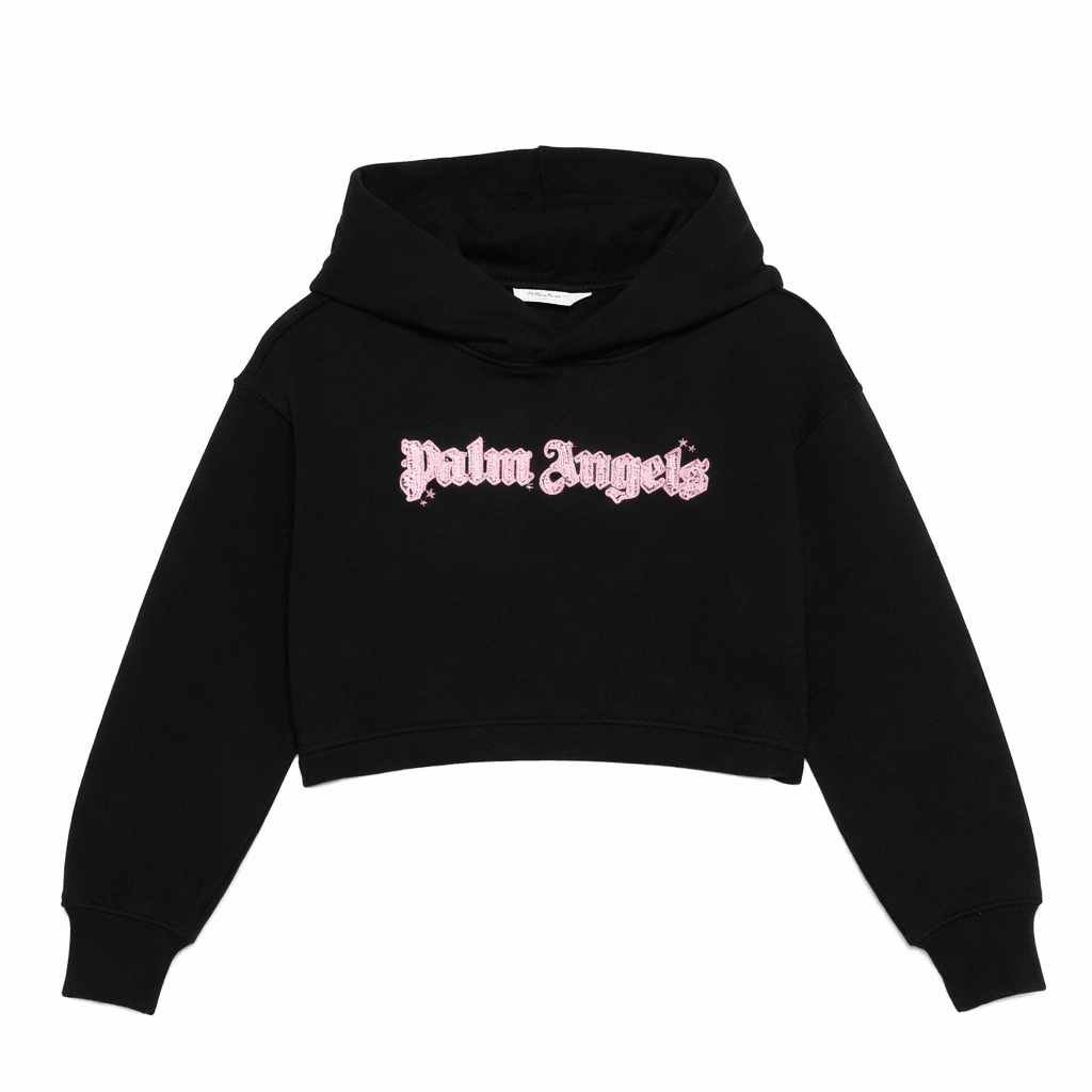 Felpa per bambina Palm Angels Kids nero con cappuccio decorato<BR/> - Rubino Kids