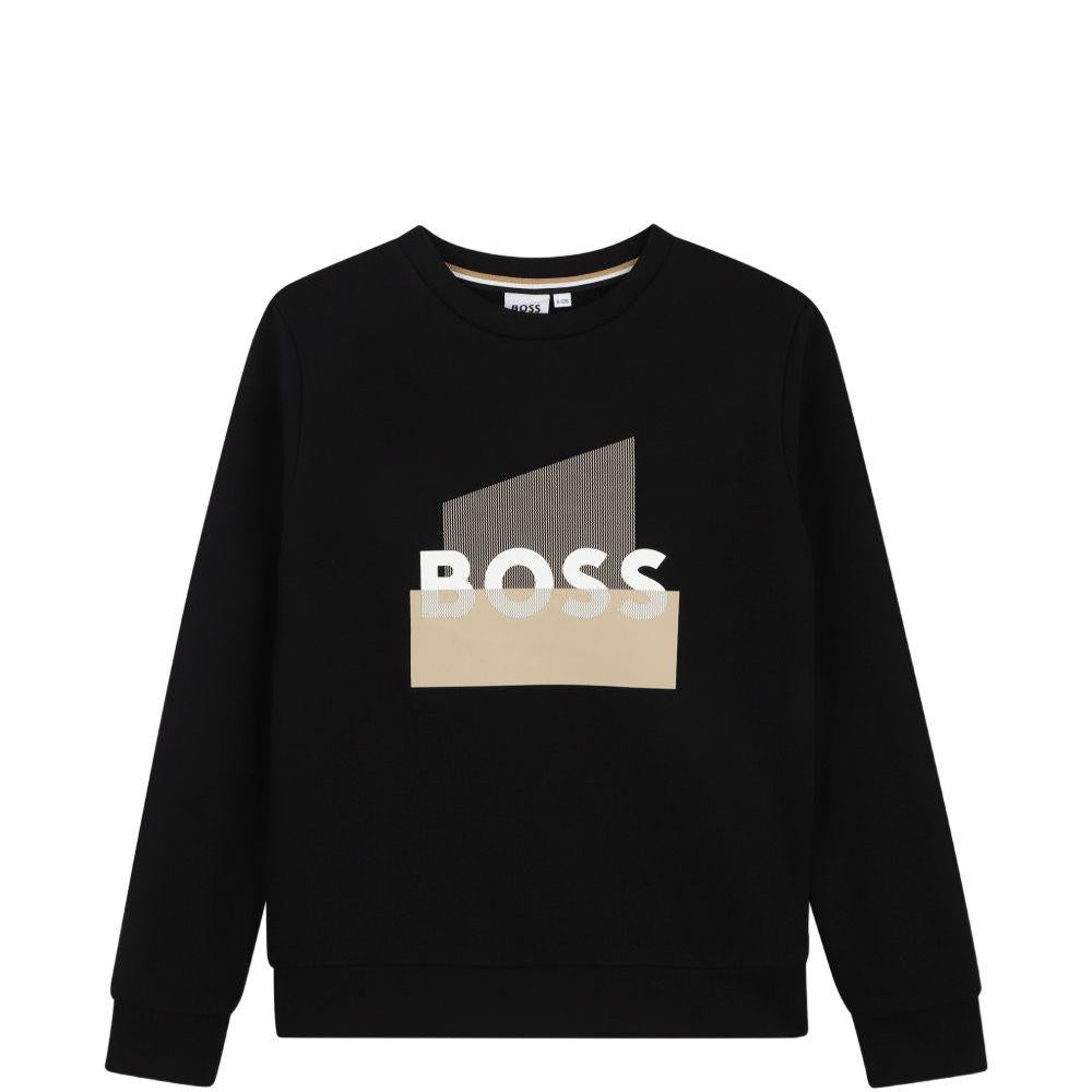 Felpa per bambino Boss Kids nera con stampa grafica - Rubino Kids