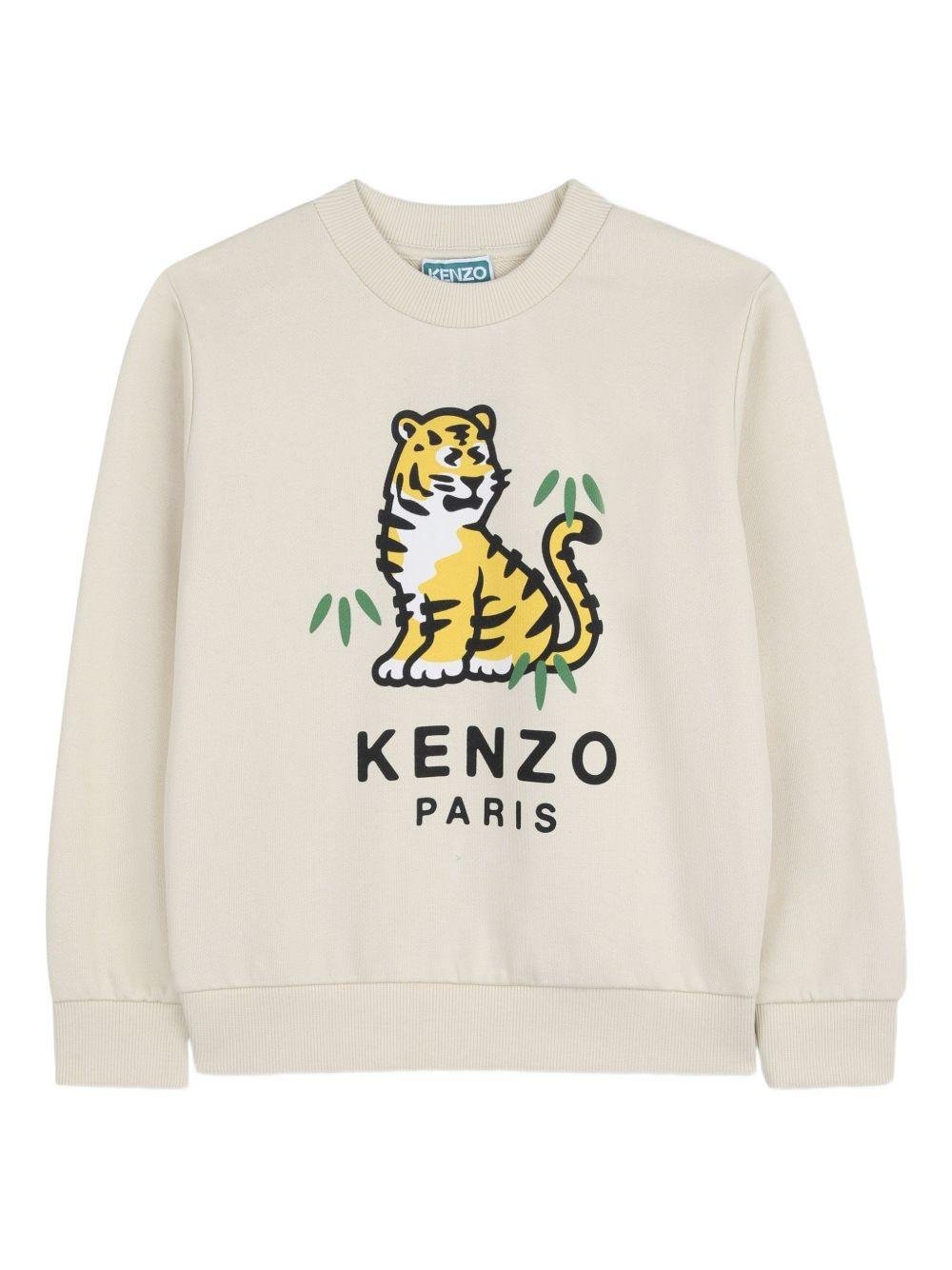 Felpa per bambino Kenzo Kids beige con stampa tigre sul davanti - Rubino Kids