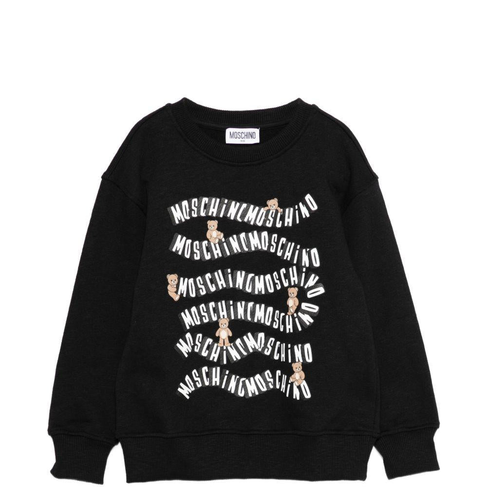 Felpa per bambino Moschino Kids nera con stampa logo all - over - Rubino Kids